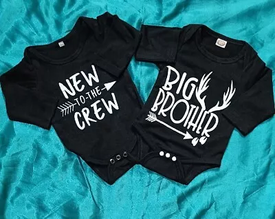 £4 • Buy 🌻0-3 Months Baby Boys New To The Crew & Big Brother Newborn Long Sleeve Set 
