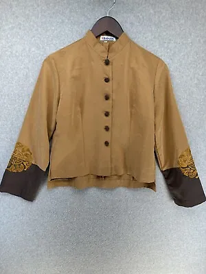 Khaisilk Womens Blazer Jacket Embroidered Long Sleeve Button Up 100% Silk Size M • $40
