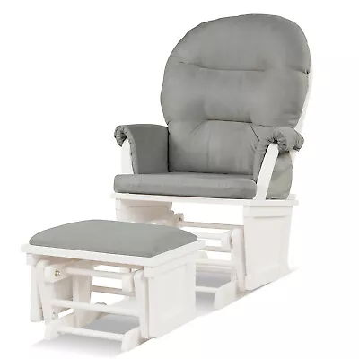 Costway Wood Glider & Ottoman Cushion Set Baby Nursery Rocking Chair Light Grey • $209.99