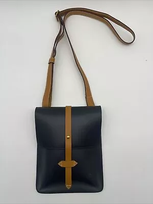 III BeCa By Joy Gryson Small Navy Blue And Brown Leather Crossbody Hand Bag • $15.99