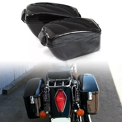 Black Motorcycle Hard Saddle Bags For Harley Dyna Electra Glide Honda Shadow • $135