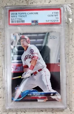 2018 Topps Chrome Mike Trout #100 (Batting) Psa 10 Gem Mint Los Angeles Angels  • $29.79