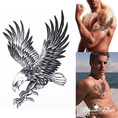£3.19 • Buy Eagle Temporary Tattoo - Black, Bald Eagle, Mens, Womens, Kids, Realistic, Fake
