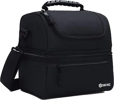 Lunch Bag Large Insulated Double Deck Cool Bag For MenWomenWorkPlay In Black • £26.35