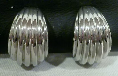 Vintage Silver Tone Striped Hoop Clip On Earrings • $14.99