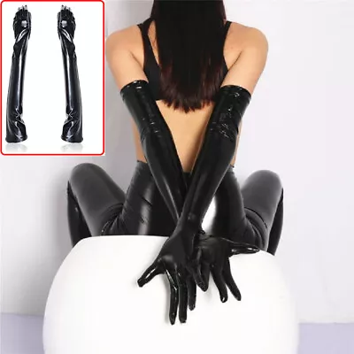 Patent Leather Wet Look Arm Length Gloves Opera Gloves Woman Roleplay Woman New • $9.99