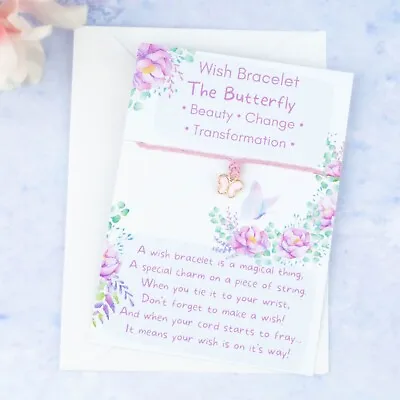 Pink Butterfly Wish Bracelet Tie On And Make A Wish! Girl Baby Shower Favours • £3.49