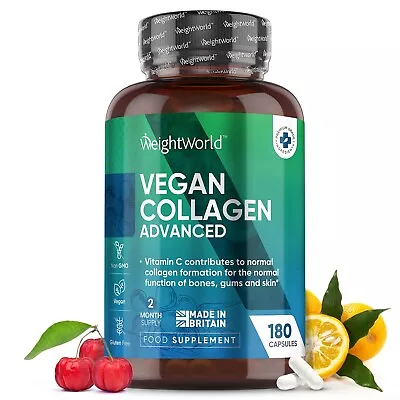 Vegan Collagen - 180 Capsules - Vitamin C & Hyaluronic Acid - Zinc - Resveratrol • £18.99