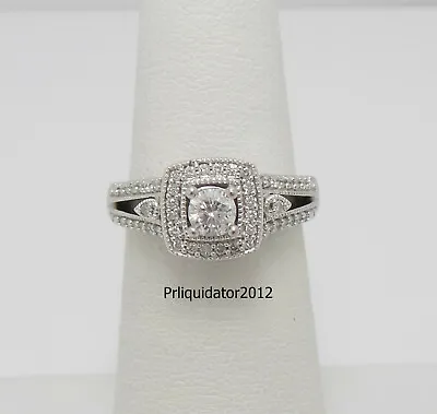 1/2CT Diamond Round Halo Solitaire Engagement Wedding Ring Bridal 10K White Gold • $399.99