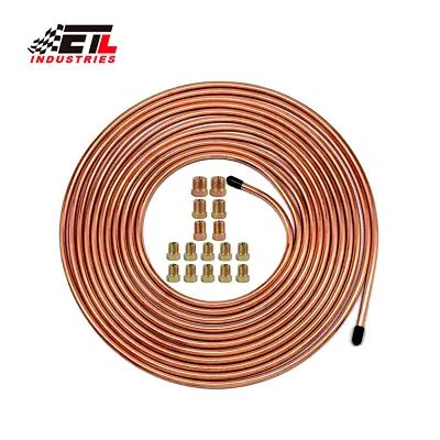 Copper-Coated Brake Line Tubing Kit 3/16In 25Ft Coil Roll W/ 16 Fitting • $13.79