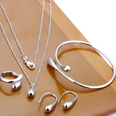 925 Silver Filled Necklace Earrings Bracelet Ring Set Women Wedding Jewelry Gift • $2.65