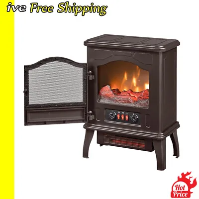 Electric Stove Heater Flame Fireplace Infrared 1500W Quartz Bronze Freestanding • $126