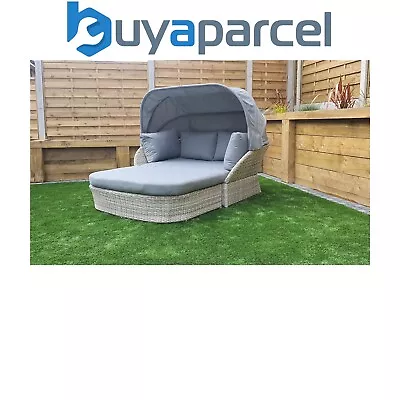 Signature Weave Meghan Wicker Garden Day Bed Sun Lounger Sofa Canopy Hood Grey • £880.04