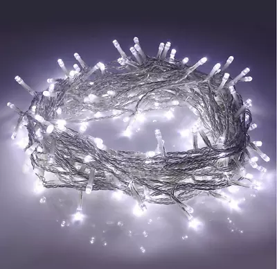 500 LED 50M White String Fairy Lights On Clear Cable 8Light Modes Christmas • £15.99