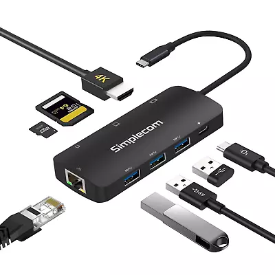 Simplecom CHT580 USB-C SuperSpeed 8-in-1 Multiport Hub Adapter HDMI 2.0 Docking • $64.40