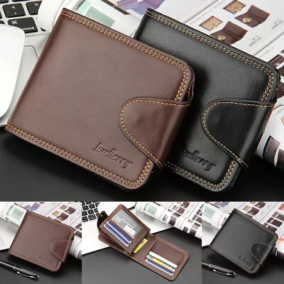 Short Leather Card Holder Wallet Coin Pocket Snap Closure With ID Window For Men • $11.99