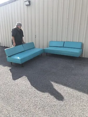 Mid Century Modern 2 Piece Naugahyde Platform Sofa Sectional Sofa Couch • $425