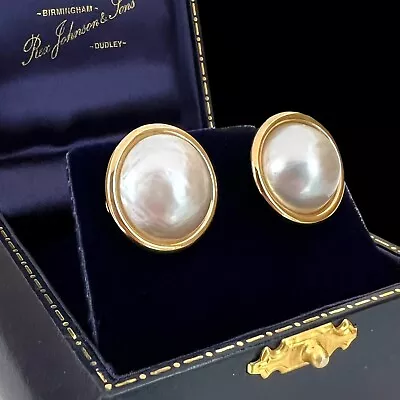 Antique Vintage Deco Retro 14k Yellow Gold Mabe Pearl Estate Earrings 6.8g • $101