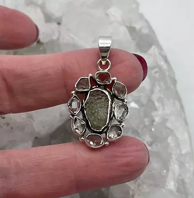 Beautiful Moldavite & Herkimer Diamond Sterling Silver Pendant • $41.40