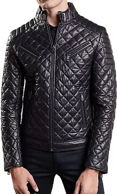 Leather Jacket Biker Mens Slim Motorcycle Skin Bomber Sheep Coat Raf Black 97 • $112.20