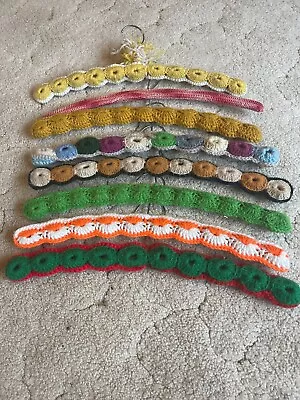 8 Vintage 1960-79 Hand Crocheted Wooden Coat Hangers Swivel Hooks Multicolor 16  • $14.99