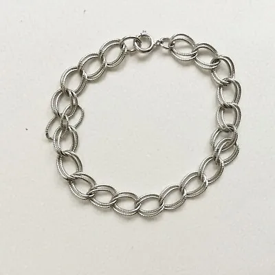 Vintage 925 Sterling Silver Textured Double Link Charm Bracelet • $28.99