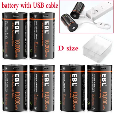 USB Rechargeable D Li-ion Batteries 10000mWh 1.5V D Cell + USB  Cable Lot USA • $25.99