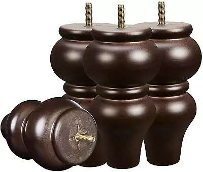 Wood Furniture Legs 6 Inch Sofa Legs Pack Of 4Round Couch Legs Espresso Mid Cen • $39.30