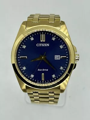 Citizen Men's Watch Eco-Drive BM7103-51L Blue Dial Diamond Sapphire Gold SS 41mm • $175