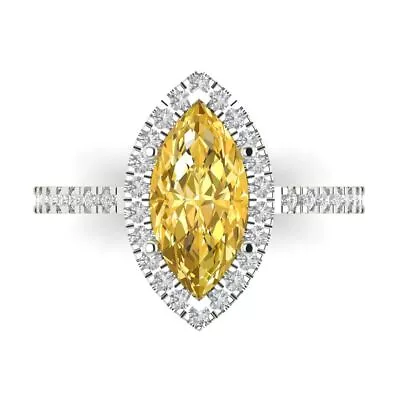 2.38ct Marquise Halo Natural Citrine Promise Bridal Wedding Ring 14k White Gold • £322.82