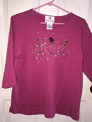 Quacker Factory Pink Beaded Dancing Skeleton Halloween Shirt Sz Med • $12