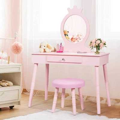 $115.95 • Buy Kids Vanity Dressing Table Stool Set Children Princess Makeup Mirror Drawer