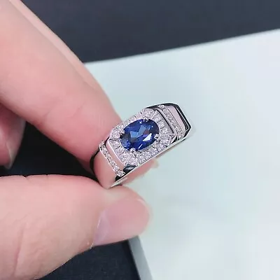 2.00Ct Oval Cut Lab Created Tanzanite Halo Engagement Ring 14K White Gold Plated • $110