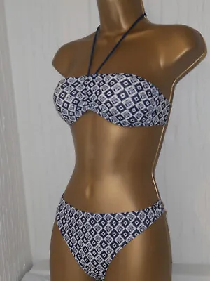 Sexy Navy / White Ocean Club Halter Neck Strapless Bikini Size 8 New Swimwear • £6.99