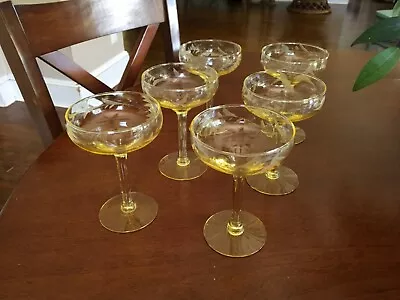 Cambridge Glass YELLOW Wheel Etched Depression Wine/Liquor/Champagne Glasses  • $49.99