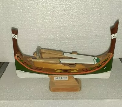 Vintage Wooden Model Folk Art Rowing Boat Handmade In Malta  • $39