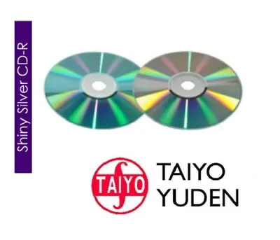 50 Genuine Taiyo Yuden CMC Shiny Silver Blank CD-R CD 48x 52x 80min 700MB Discs • £15.99
