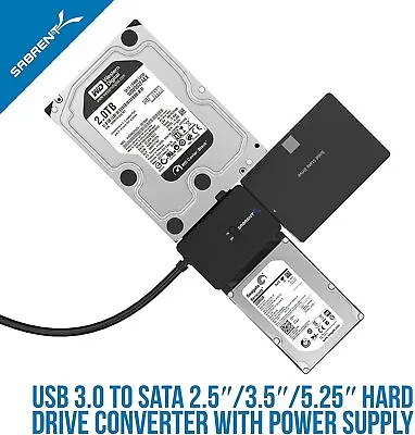 Sabrent USB 3.0 To SSD/SATA/IDE 2.5/3.5/5.25-INCH Hard Drive Converter -USB-DS12 • £23.95