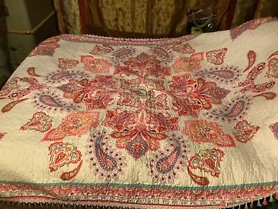 🦋Primark White Floral Paisley Quilted Bed Throw Blanket Moroccan Boudoir Vibes • £30