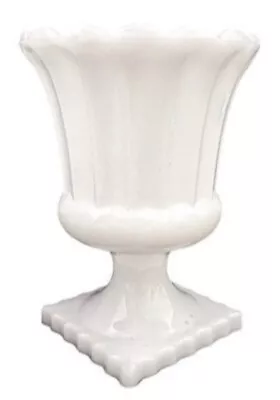 1960s Vtg Anchor Hocking Milk Glass Scalloped Square Footed Vase • Planter • Urn • $22