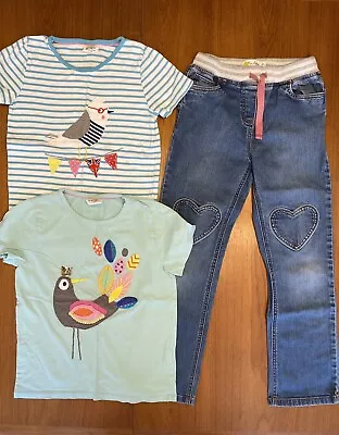 Girls Size 9-10 Years Mini Boden Heart Pocket Jeans Bird Appliqué T-Shirts • $28