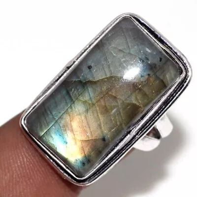925 Silver Plated-Fiery Labradorite Ethnic Gemstone Ring Jewelry US Size-8 MJ • $2.99