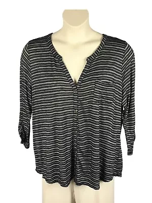 Womens Maurices Button Down Knit Top Blouse Plus Size 1X V-Neck Black Gray • $16.98