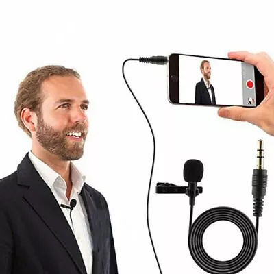 Clip On Lapel Microphone Hand Free Wired Condenser Mini Lavalier Mic 3.5mm Black • $1.60