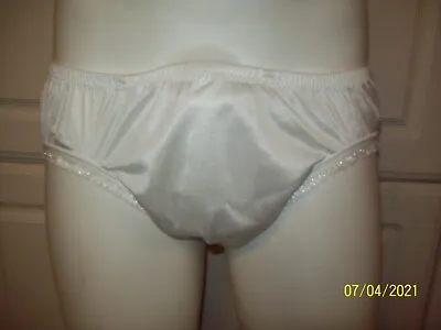 WHITE NYLON TRICOT POCKET Hand PANTIES Encased Elastic Briefs MEN 29 - 40   L ** • $64.99