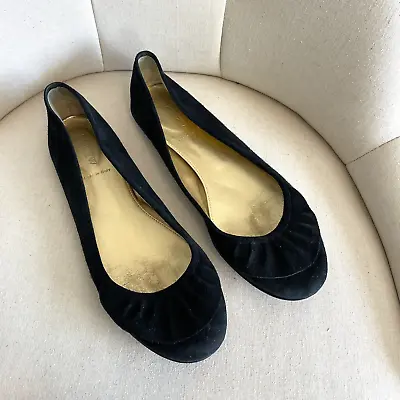 J. Crew Italy Black Ruffle Ballet Flats Womens Size 8.5 M Suede Slip On Leather • $29.49