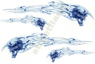 Flaming Blue Skull Set Decals Stickers MOTORCYCLES CAR Tribal Flames Vampire • $23.98