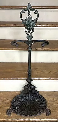 Antique Cast Iron Umbrella Stand Cane Walking Stick Holder Sea Monster Greenwood • $174.99