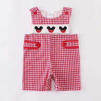 NEW Boutique Mickey Mouse Baby Boys Smocked Gingham Overall Romper Jumpsuit  • $16.99
