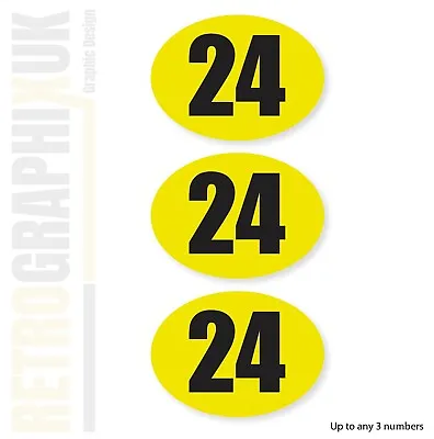 3 Black & Yellow Oval Race Numbers 200 X 145mm Sticker Bike Enduro Car Scooter - • £9.48